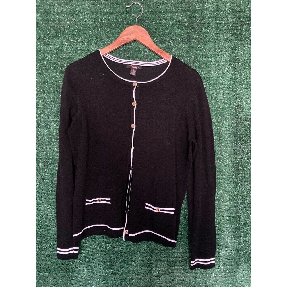 By design Women's Button Down Long Sleeve Cardigan Sweater Black Size L